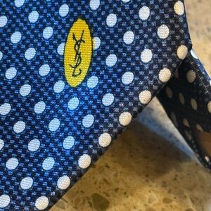 Yves Saint Laurent Blue and White Polka Dot Tie